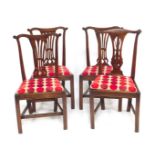 Three 19thC mahogany dining chairs, each with a shaped back, pierced splat, drop in seat, on square