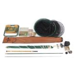 Fishing rods, nets, reels and tackle, including keep net, seat bag, accessory boxes, etc. (a quantit