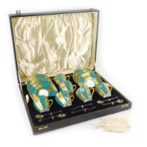 A Royal Doulton Art Deco porcelain coffee set, for six settings, each coffee cup and saucer of octag