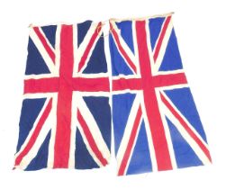 Two fabric Union Jack flags, with two wooden toggles to end, 177cm x 80cm