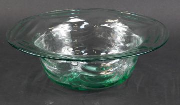 A Whitefriars sea green glass bowl, with spiral ribbed decoration, possibly 1949, pattern number 927