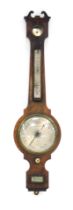 A 19thC mahogany cased banjo barometer, the silver circular dial for Newcomb & Mansell Opticians, 35