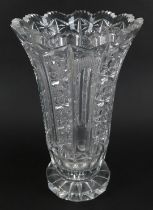 A 20thC cut glass vase, of inverted trumpet form, of shaped circular foot, 31cm high,