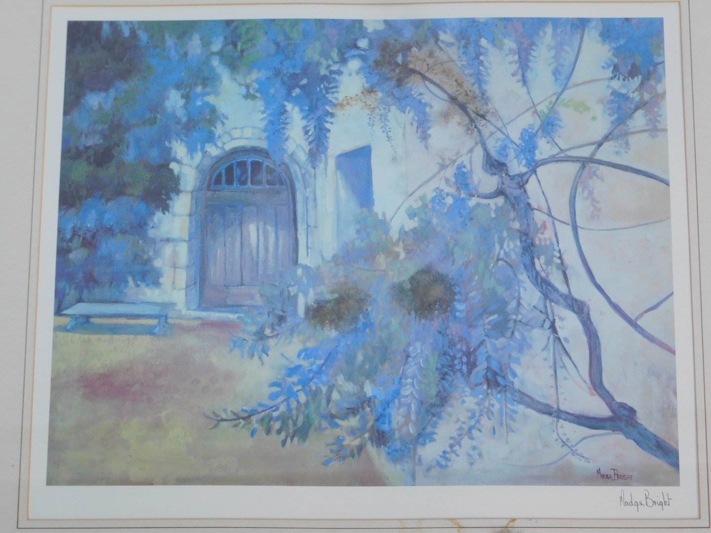 After Madge Bright (20thC School). Cottage door in cottage garden, signed in pencil to margin, 36cm - Image 2 of 3