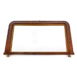 A late 19th/early 20thC oak boxwood inlaid overmantel mirror, of rectangular form with rounded corne