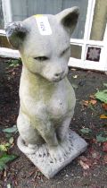 A composition garden statue of a standing cat, on square base, 50cm high.