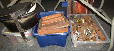 Household effects, to include tools, hat box, mallet, hammers, etc. (contents of under one table)