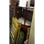 A group of furniture, to include three beech folding chairs, a pair of D end side tables, mirrors, e