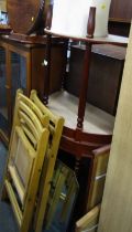 A group of furniture, to include three beech folding chairs, a pair of D end side tables, mirrors, e