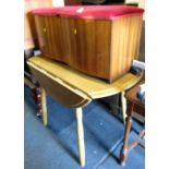 A beech drop leaf kitchen table, together with a blanket box. (2)
