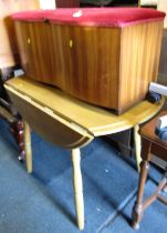 A beech drop leaf kitchen table, together with a blanket box. (2)