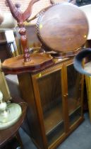 A group of furniture, to include glazed front display cabinet, oak occasional table, etc.