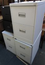 Three grey metal two drawer filing cabinets, 70cm high, 47cm wide, together with a black metal two d