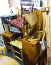 A 19thC mahogany dining chair, with drop in seat, an oak dining chair, and a kitchen island. (3)