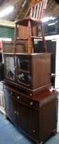 A group of furniture, to include a mahogany side cabinet, two drawers above two cupboards, 85cm high