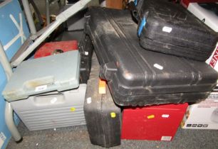 A quantity of empty and partially used toolboxes and contents, to include mainly drill bits, screwdr