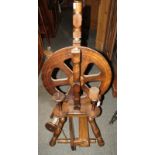 An oak spinning wheel.