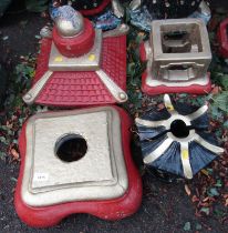 A painted composition garden sculpture, of an Oriental Pagoda, unassembled.