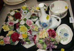 Decorative china, comprising Ainsley floral posey groups, bowl, Wedgwood Clementine pattern vase, et