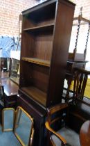 A group of furniture, to include hostess trolley, open bookcase, 137cm high, bedroom chair, trifold