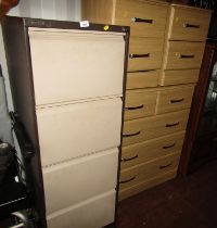 A Triumph four drawer metal filing cabinet, together with an oak veneer chest of drawers, two matchi