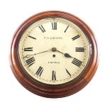 A Victorian mahogany wall clock, the painted dial signed T.L. Lidgett Lincoln, with a brass fusee mo