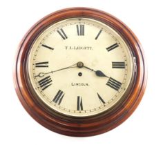 A Victorian mahogany wall clock, the painted dial signed T.L. Lidgett Lincoln, with a brass fusee mo