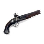 A late 18thC flintlock Dragoon pistol, with Damascus barrel, ram rod, the lock plate engraved J.C.,