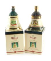 Two bottles of Bell's limited edition Christmas whisky for 1998 and 1988, one box associated.