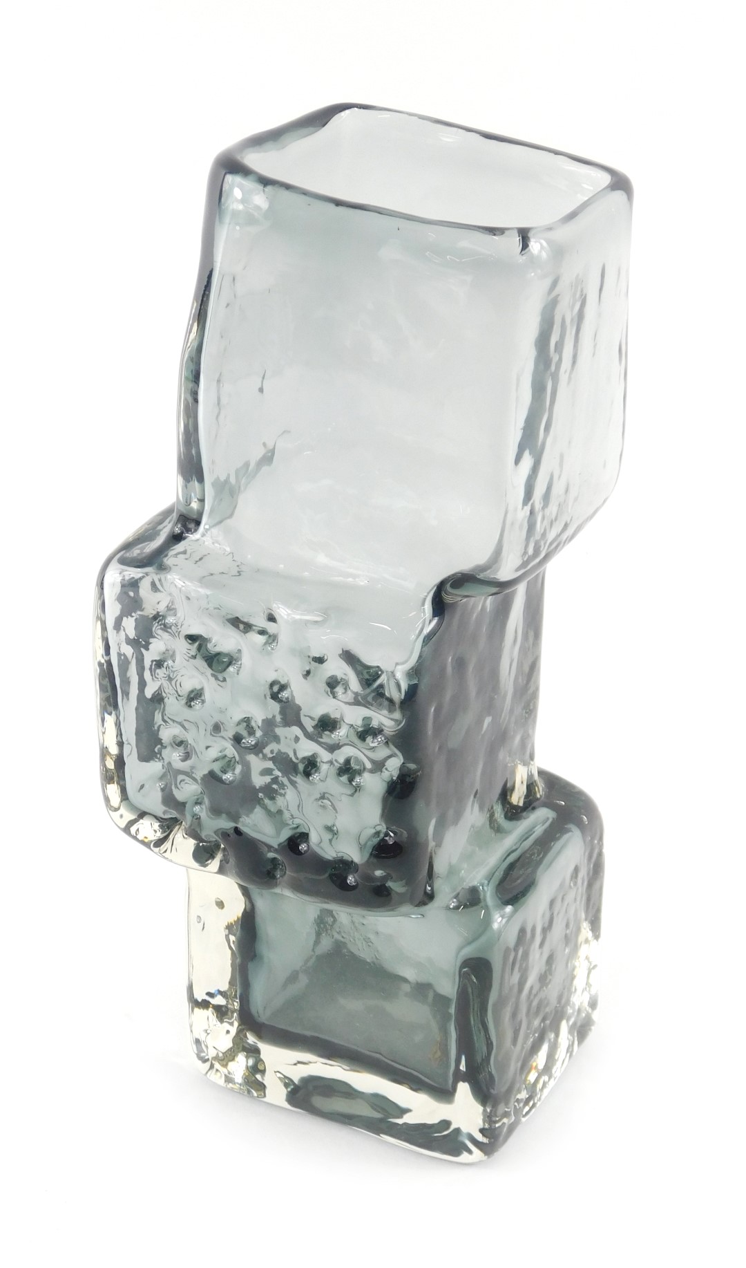 A Whitefriars pewter grey drunken bricklayer glass vase, designed by Geoffrey Baxter, 20cm high.
