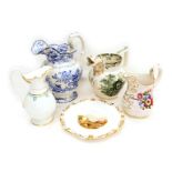 A collection of ceramics, to include a 19thC Staffordshire porcelain jug, painted with flower sprays