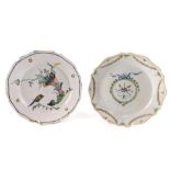 Two French faience cabinet plates, comprising an 18thC Never's Revolutionary pattern cabinet plate w
