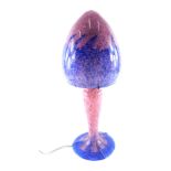 A Scottish style art glass table lamp and base, in the manner of Monart with mushroom shaped shade,