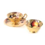 Three Royal Worcester fruit painted items, a sugar bowl decorated with apples and grapes, signed E T