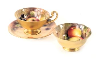 Three Royal Worcester fruit painted items, a sugar bowl decorated with apples and grapes, signed E T