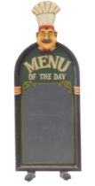 A painted restaurant blackboard, modelled in the form of a chef, 110cm high.