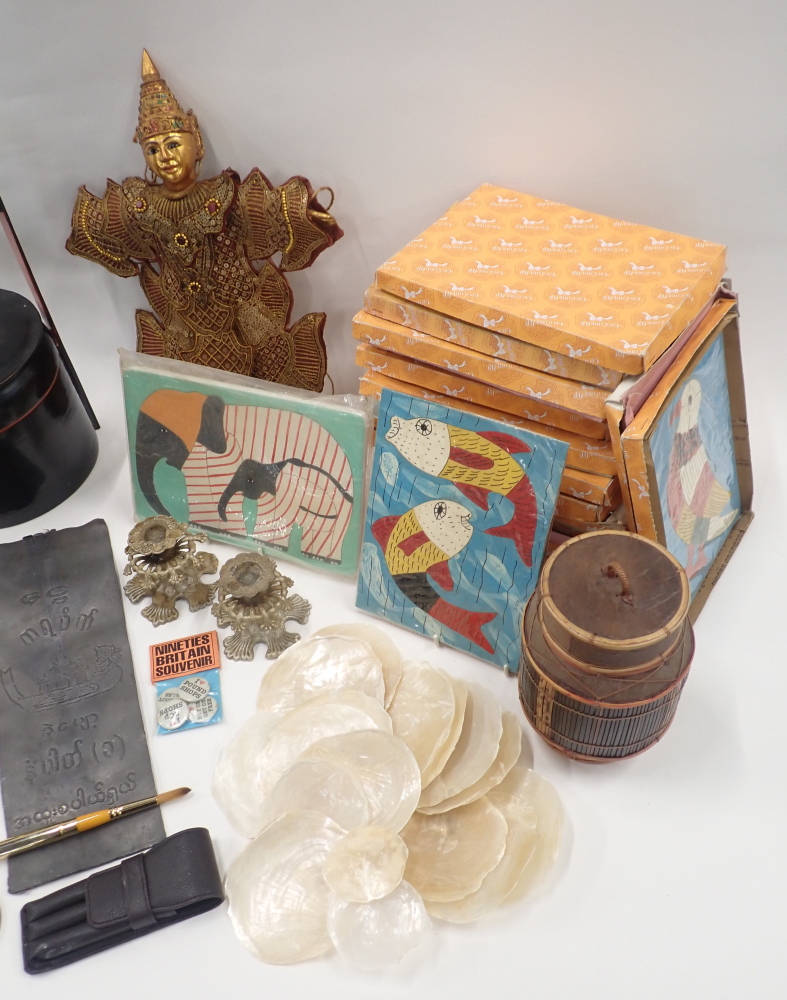 Miscellaneous Asian and other items, to include a Thai doll, lacquer food container, candlesticks, s - Image 3 of 3