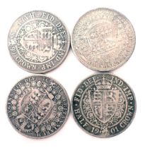 Four Victoria silver half crowns, for 1899, 1892, 1901, and 1887.