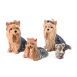 Four animal ornaments, comprising two Sylvac Yorkshire terriers, a Beswick Yorkshire terrier numbere