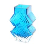 A Whitefriars turquoise double diamond shaped art glass vase, designed by Geoffrey Baxter, 16cm high