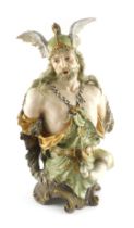 An Ernst Wahliss Austrian porcelain figural bust, modelled in the form of a soldier, wearing a hat w