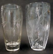 Two art glass vases, one decorated with swordfish, the other fish, possibly John Walsh Walsh, 26cm h