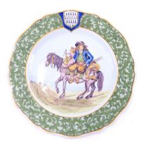 A 19thC Porquier Beau Faience plate, decorated with a man and child on horseback, titled to undersid