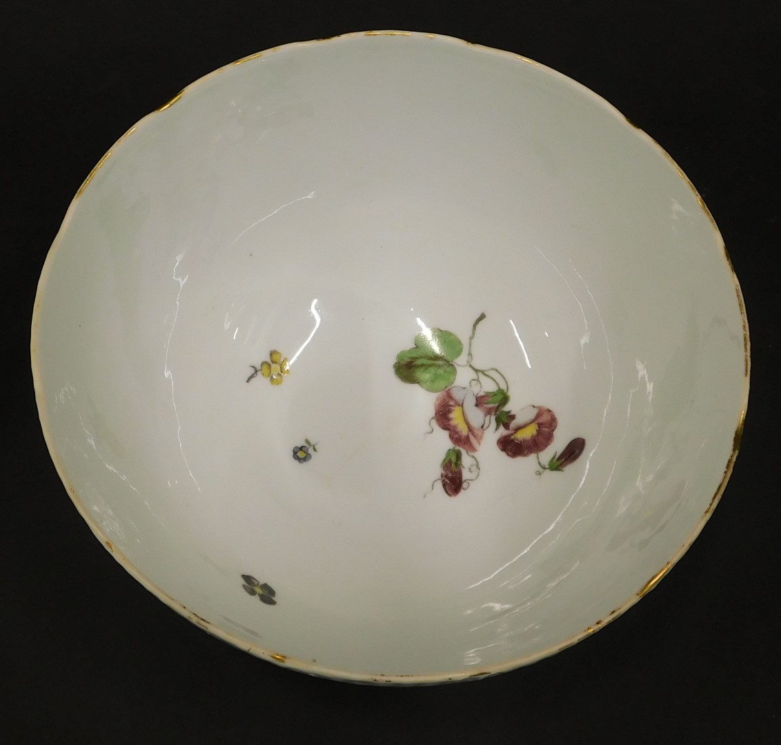 A Meissen porcelain bowl, decorated overall with flower sprays, within a stylised basket weave borde - Image 2 of 3
