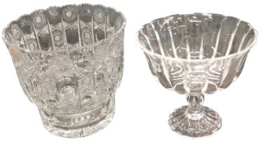 A cut glass centrepiece or bowl, with elaborate decoration of roundels, etc., 24cm diameter, and a p