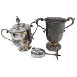 Three silver plated trophies, comprising a Bingham Branch Flower Show silver plated trophy and cover