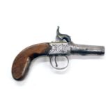 A 19thC percussion boxlock pistol by Degg of London, with walnut stock, inset, the lock plates engra