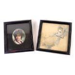 Two 19thC and later miniatures, comprising a Continental porcelain plaque, depicting child in green