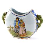 A 19thC French faience moon vase, the Porquier Beau Botanical and scene Breton, with lizard handles,
