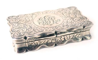 A Victorian silver snuff box , with a fluted outer border, on rectangular design, with engine turned